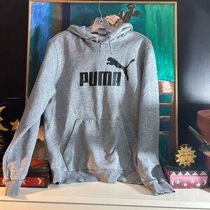 Puma Men's Gray Hoodie with Black Logo Medium